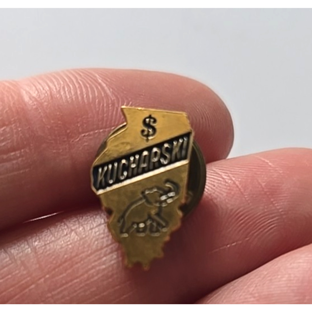 Kucharski Illinois State Shape Elephant Black & Gold Tone Political Campaign Pin